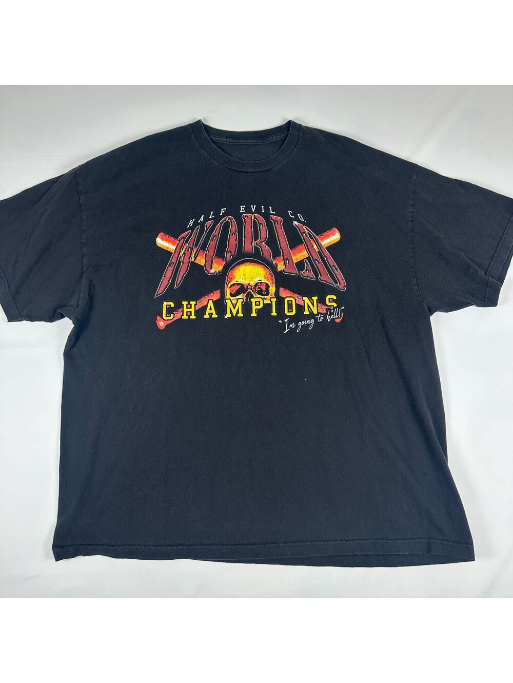 Half Evil Mens 3XL Black World Champions Skull Bats Graphic Tee Short Sleeve